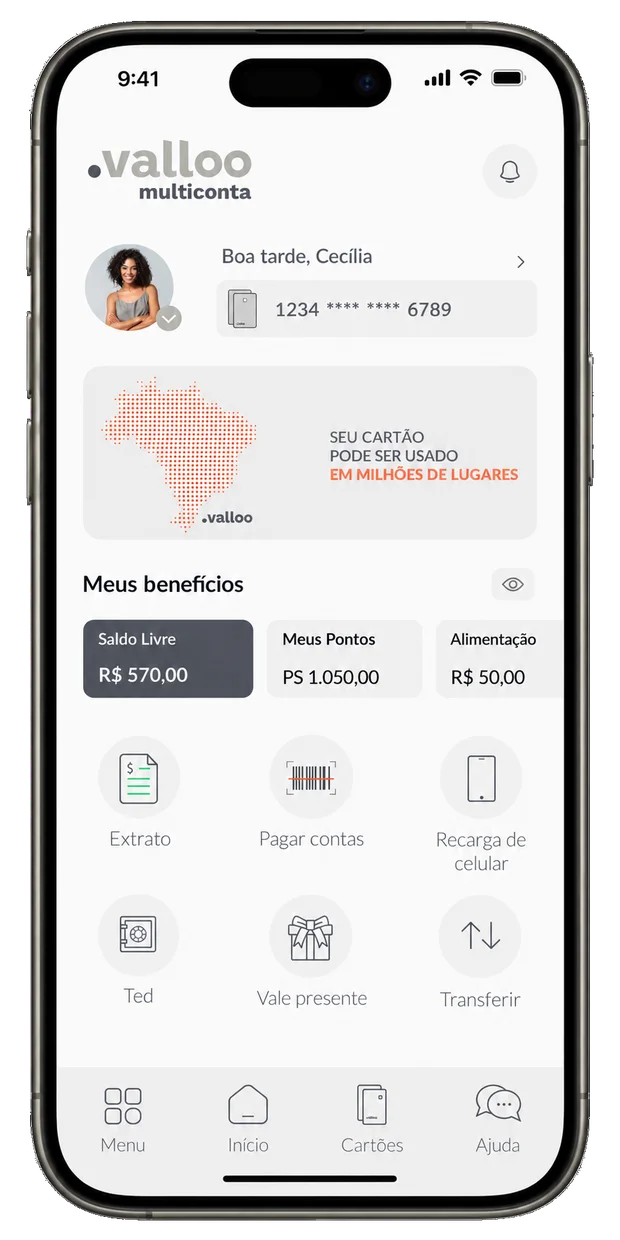 Tela do app Valloo Multiconta